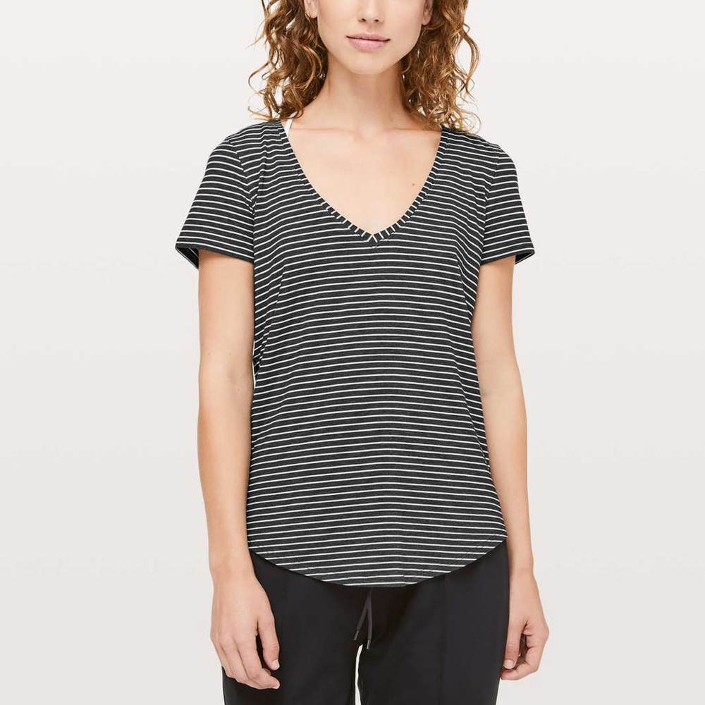 Lululemon Love V Short Sleeve Tee in Modern‎ Stripe Heathered Black White